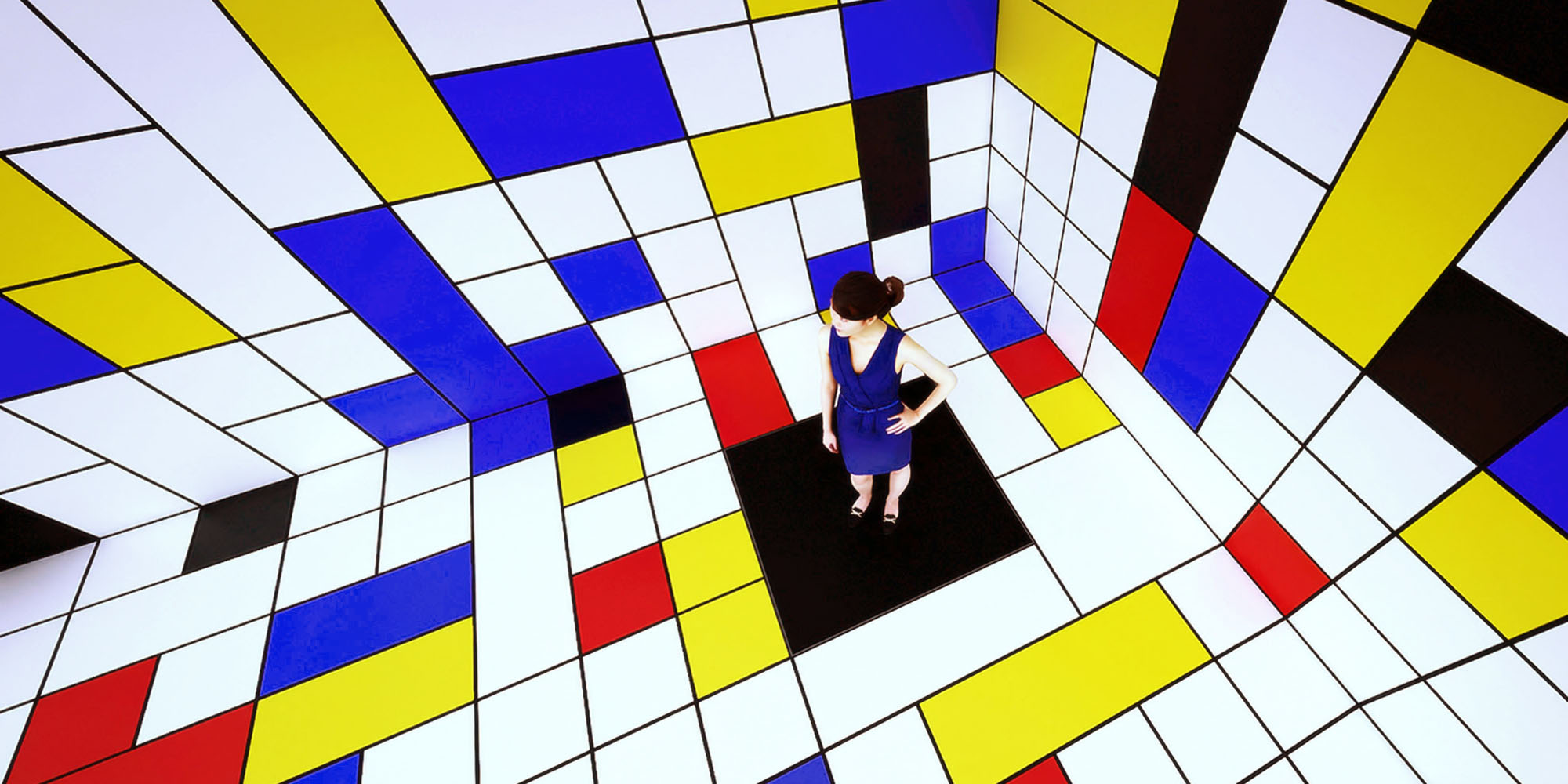 Installation Space with Yellow, Red, Black, Blue and Grey, in homage to Piet Mondrian